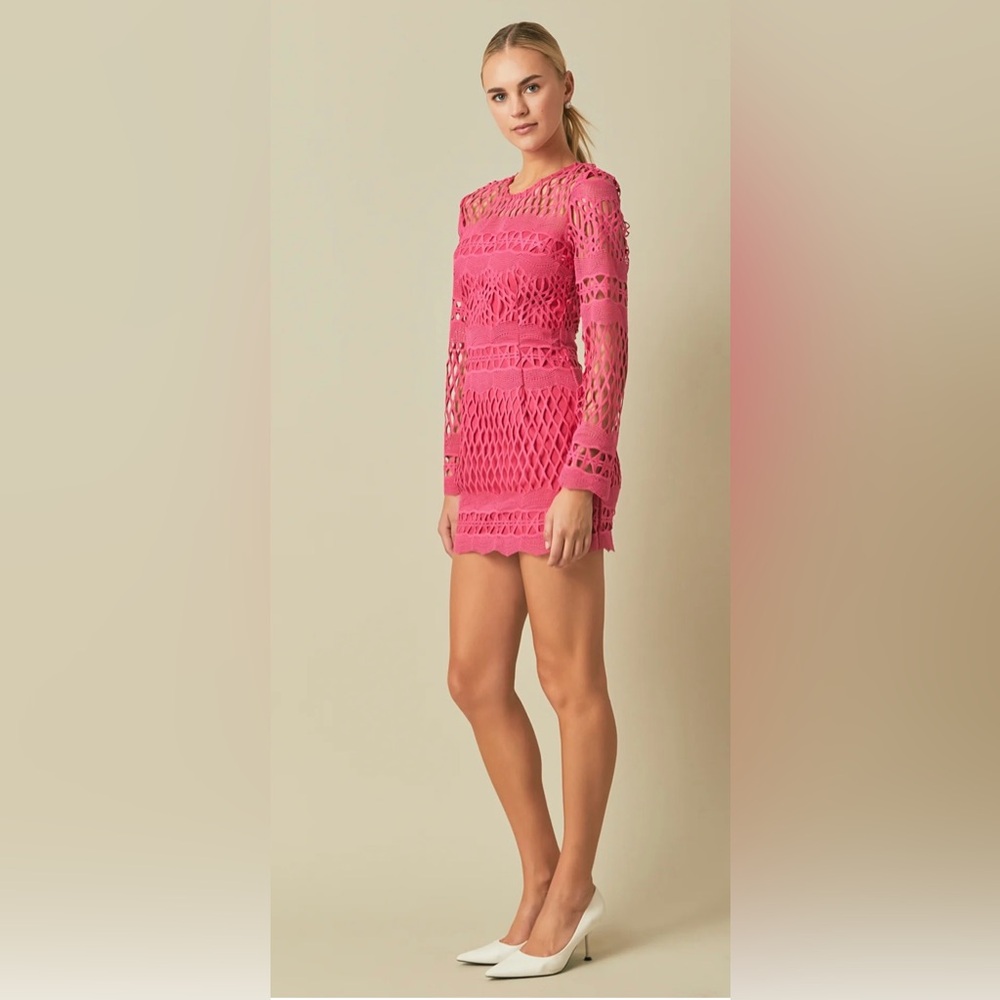 Endless Rose LONG SLEEVE CROCHET MINI‎ DRESS size large NWT